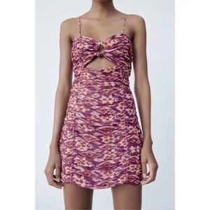 Zara Women XS Purple Metallic Y2K Knot Cutout Front Ruched Mini Dress NWT